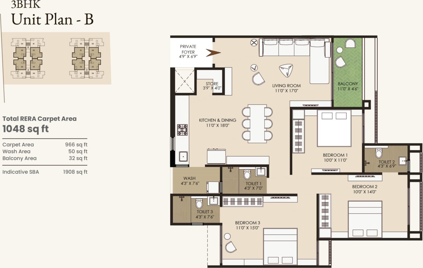 Venus Deshna 3BHK Unit Plan B